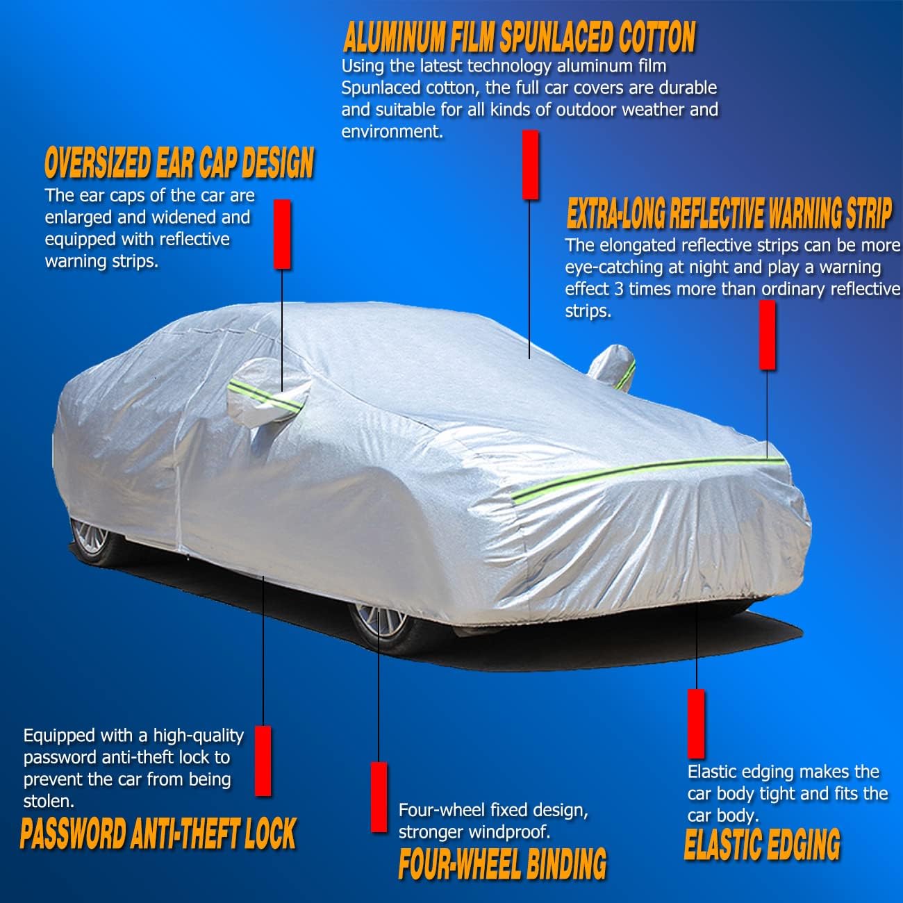 TUCAREST 6 Layers Full Car Cover for SUV- Waterproof, Insulated, Anti-UV, Snow-Proof, Anti-Wind, All-Weather, Thickened Protection, up to 199 in