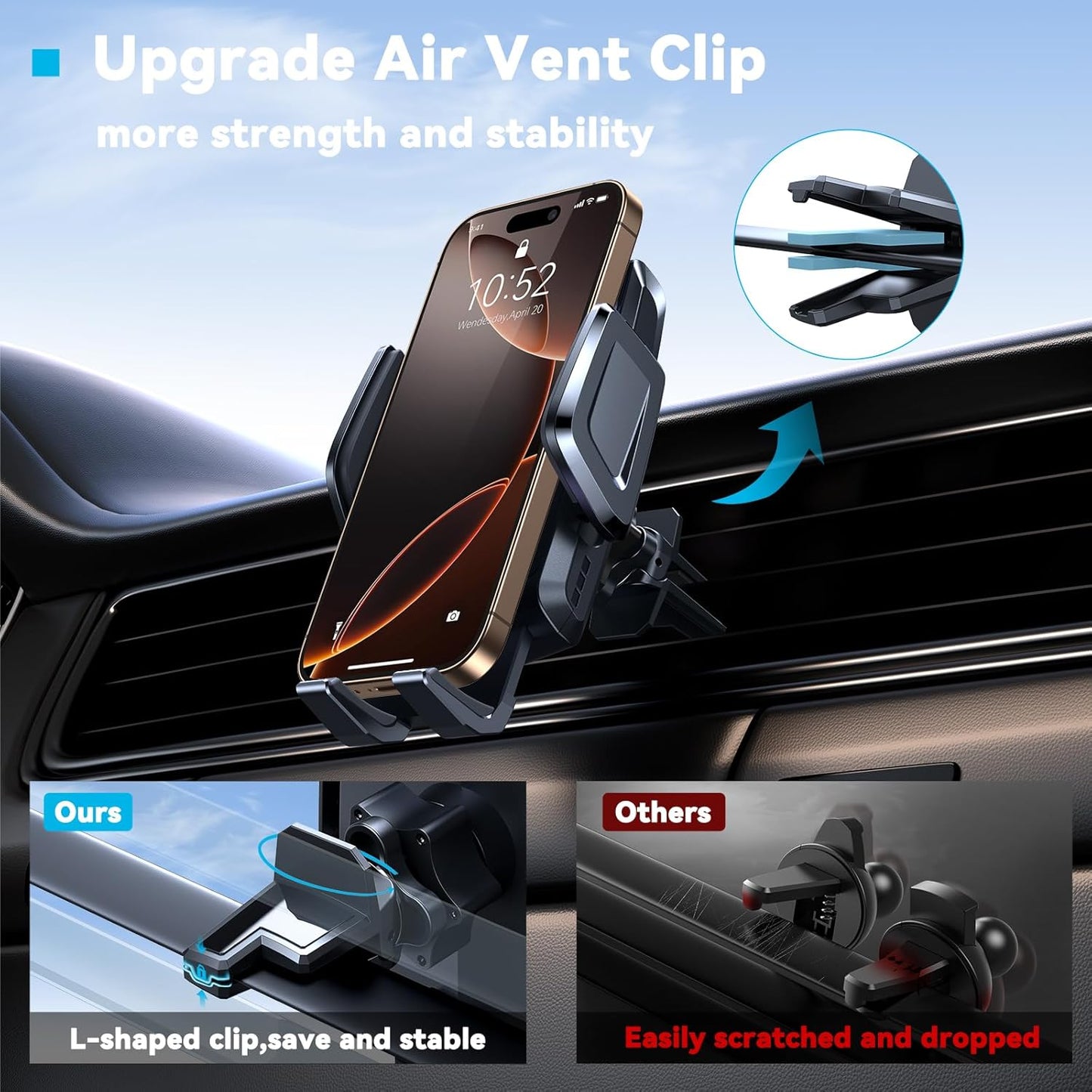 TECKNET Universal Car Cup Phone Holder – Adjustable Cradle Car Mount with Air Vent Phone Mount & Extra Grip Pads for iPhone, Samsung, All Smartphone