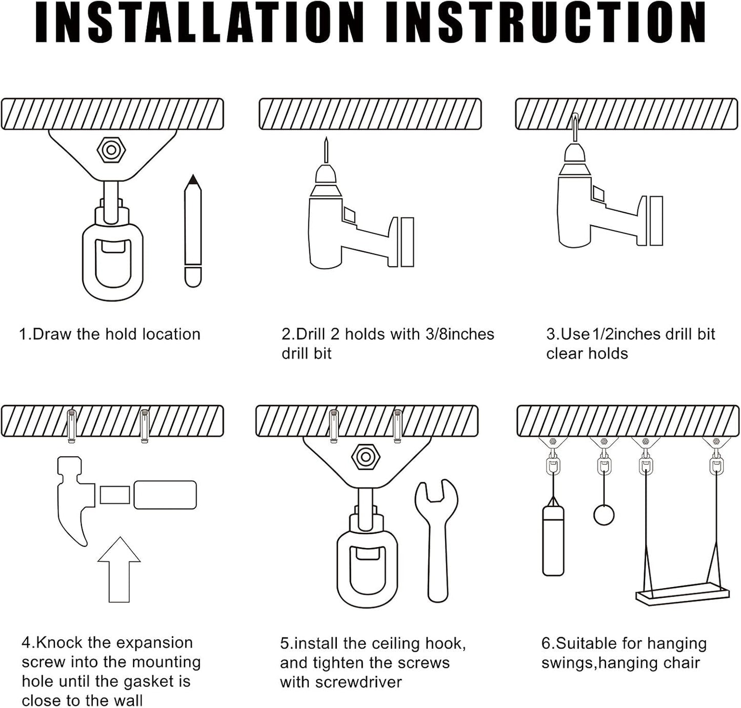 Heavy Duty Swing Hangers for Wooden Sets 2000 LB Capacity Hammock Hanger 360 Swivel Stainless Steel Swing Hardware Accessories 2 Packs for Porch Playground Yoga Heavy Bag