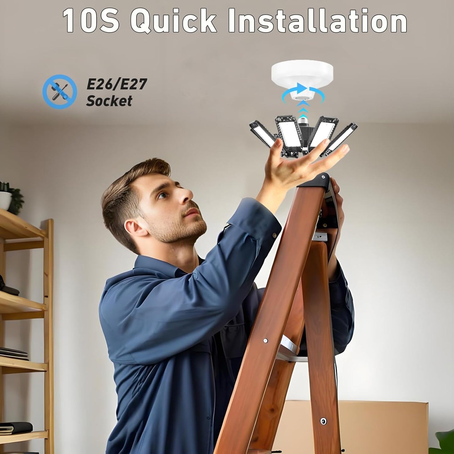 Garage Light 8 Pack - 240W 24000LM 6500K Garage Lights Ceiling LED with 8+1 Deformable Panels, E26/E27 Screw Socket in LED Shop Light for Workshop, Basement, Gym, Barn, Warehouse etc Bay Lighting