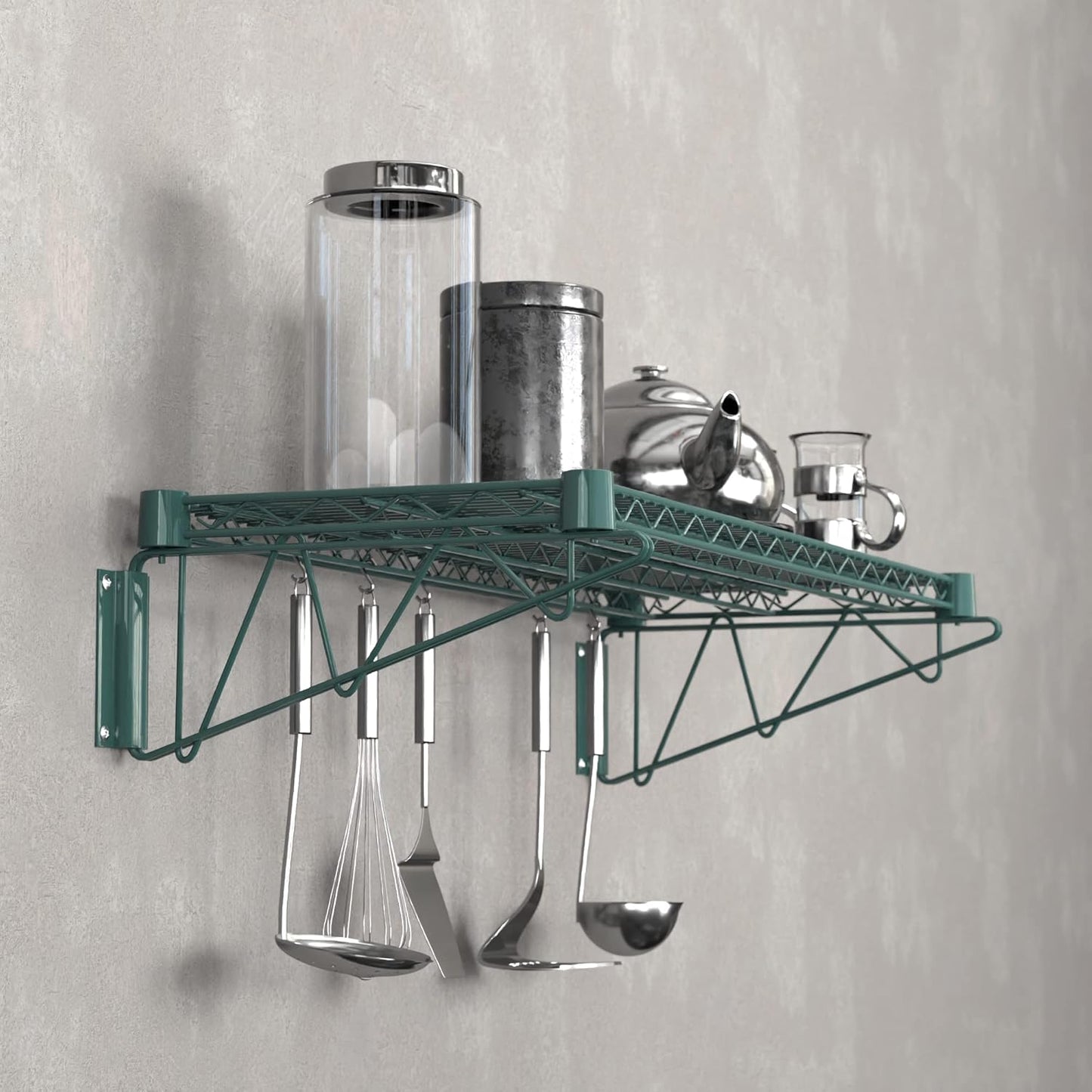 14" x 36" Green Epoxy Wire Wall Mount Shelf