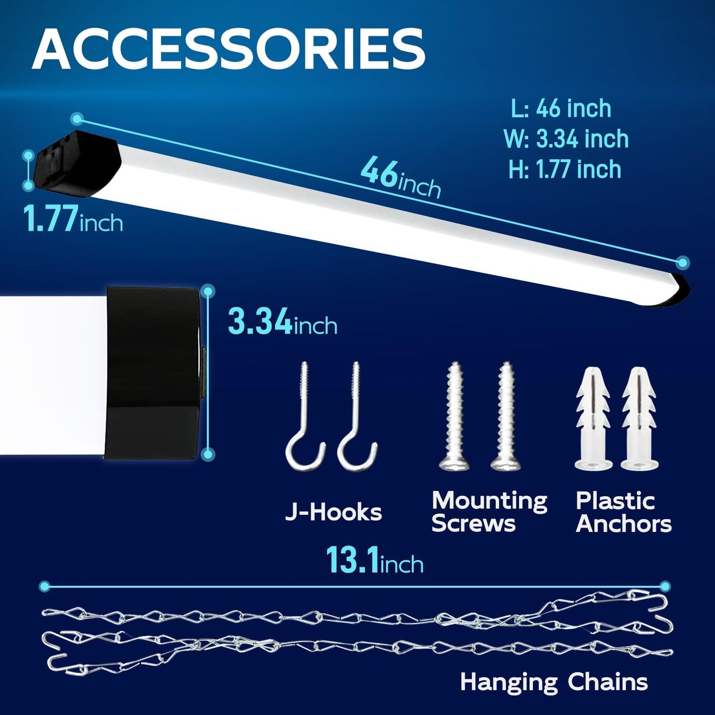 hykolity 4FT 120W LED Shop Light Linkable, 13000lm(400w Equivalent), 5000K Utility Shop Lights for Garages, Workshops, Basements, Hanging or FlushMount, Power Cord and Pull Chain, ETL, Black, 2 Pack