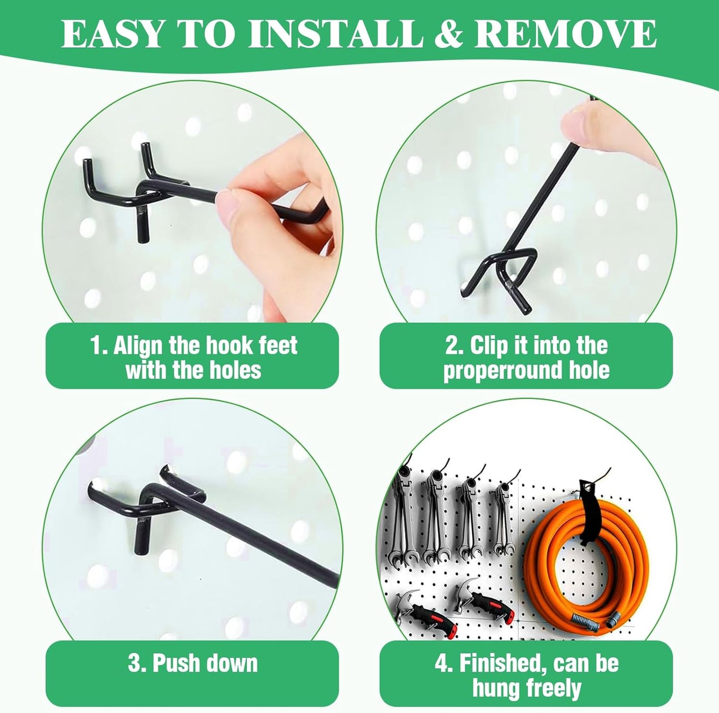 50Pcs 6"/15CM Pegboard Hooks Assortment Set, Metal Peg Board Hooks with 2.5mm Hole Pitch 4mm Wire Diameter Slatwall Hanging Hook for Garage Organization Wall Hanging (Black)