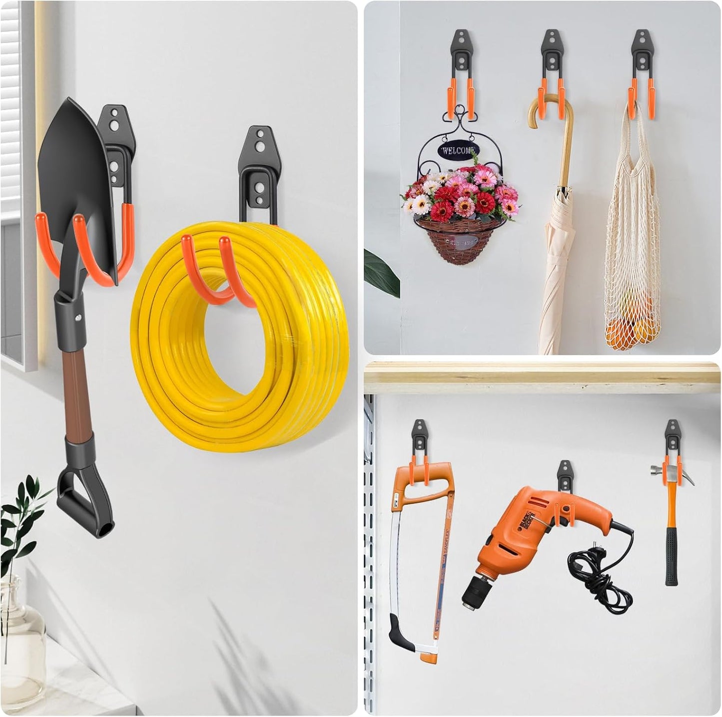 Hose Hanger Wall Mount 2 Pack,Heavy Duty Hose Holder with Screws Metal Hose Hangers for Outside,Hose Rack Suitable for Garage,Garden and Yard