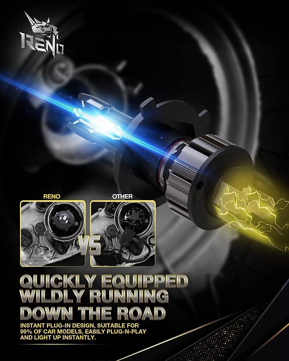 RENO H4 Bulb, H4 9003 Fog Lights Bulb, 9003 H4 Light Bulbs Fanless In Line HB2 Car Fog Bulb Plug and Play, Pack of 2