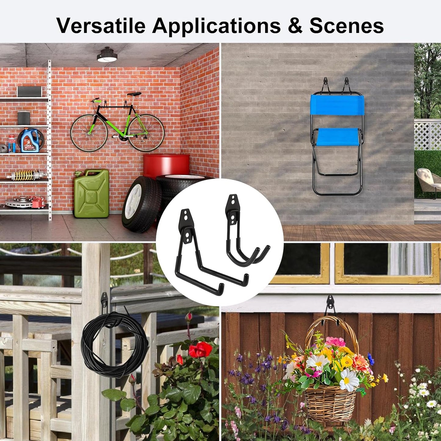 Garage Hook Heavy Duty Wall Storage Hangers, 30 Pack Garage Storage Hooks Steel Tool Black for Ladders, Ropes, Garden Tools