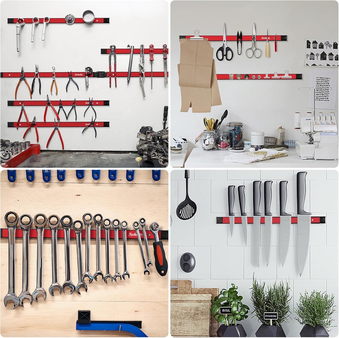 6 Pieces 18" Magnetic Tool Holder Strip, Red Magnet Bar, Metal Tool Organizer Rack for Garage Organization, Easy To Install in Workshop, Mounting Screws Included