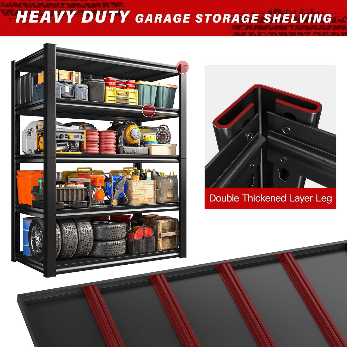 REIBII 40" W Garage Shelving, Heavy Duty Storage Shelves Load 2500LBS, 5-Tier Adjustable Metal Shelving, Garage Shelves for Warehouse, Pantry, Basement, 72" H x 40" W x18 D, 3Pack