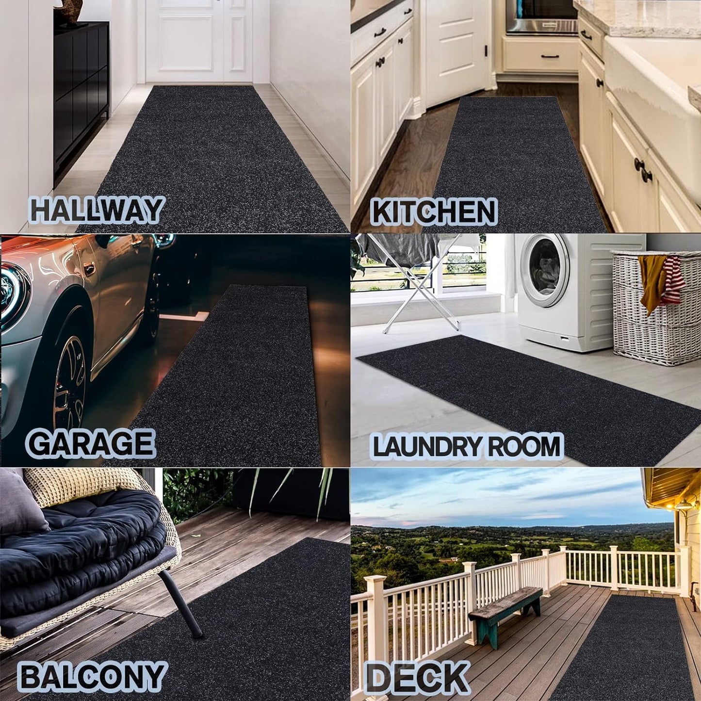 Custom Size Backed Non-Slip Area Rugs Runner, Easy Clean, Waterproof Runner Rugs for Hallway Entryway, Kitchen, Laundry, 4FT x 38FT, Black