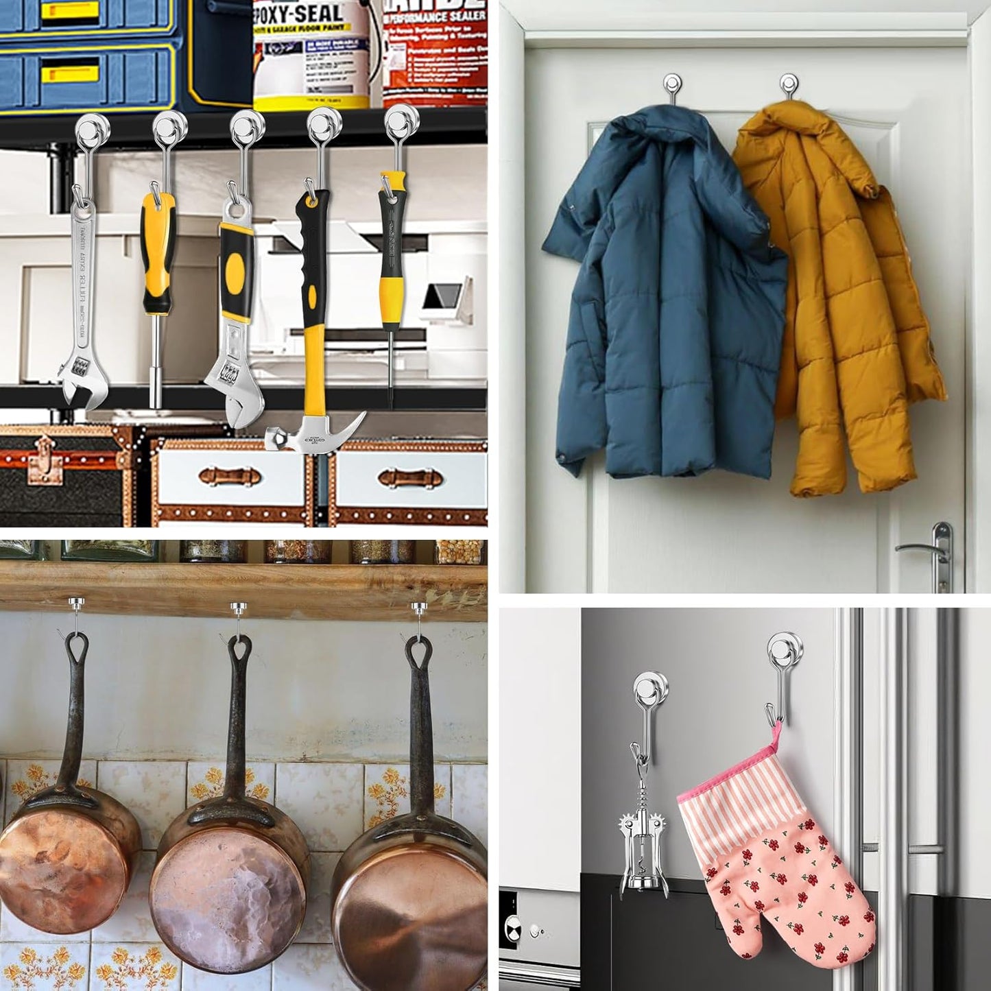 FINDMAG Magnetic Hooks, 30lbs+ Magnet Hooks 2025 Cruise Ship Essentials, Strong Magnetic Hooks for Fridge, Magnetic Hanger for Garage, Whiteboard, Office Supplies, Kitchen Organization, 10 Pack