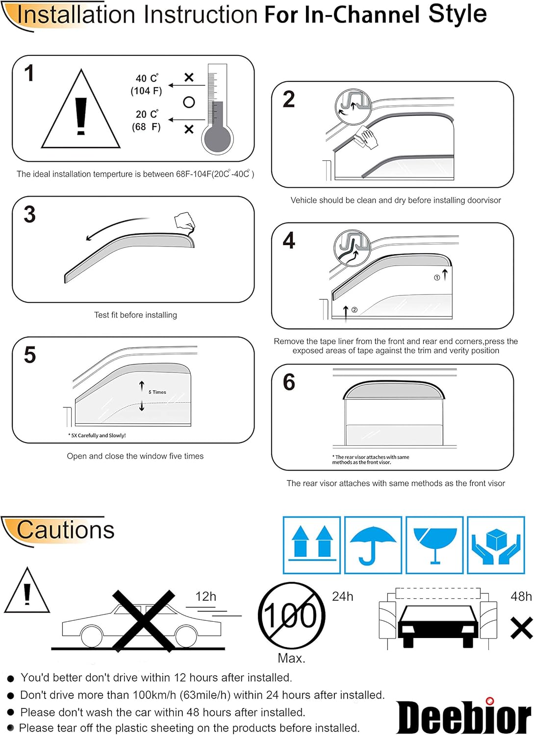 4pcs Side Window Deflectors Window Visors for 02-06 Altima Sedan Sun/Rain Guard Visor