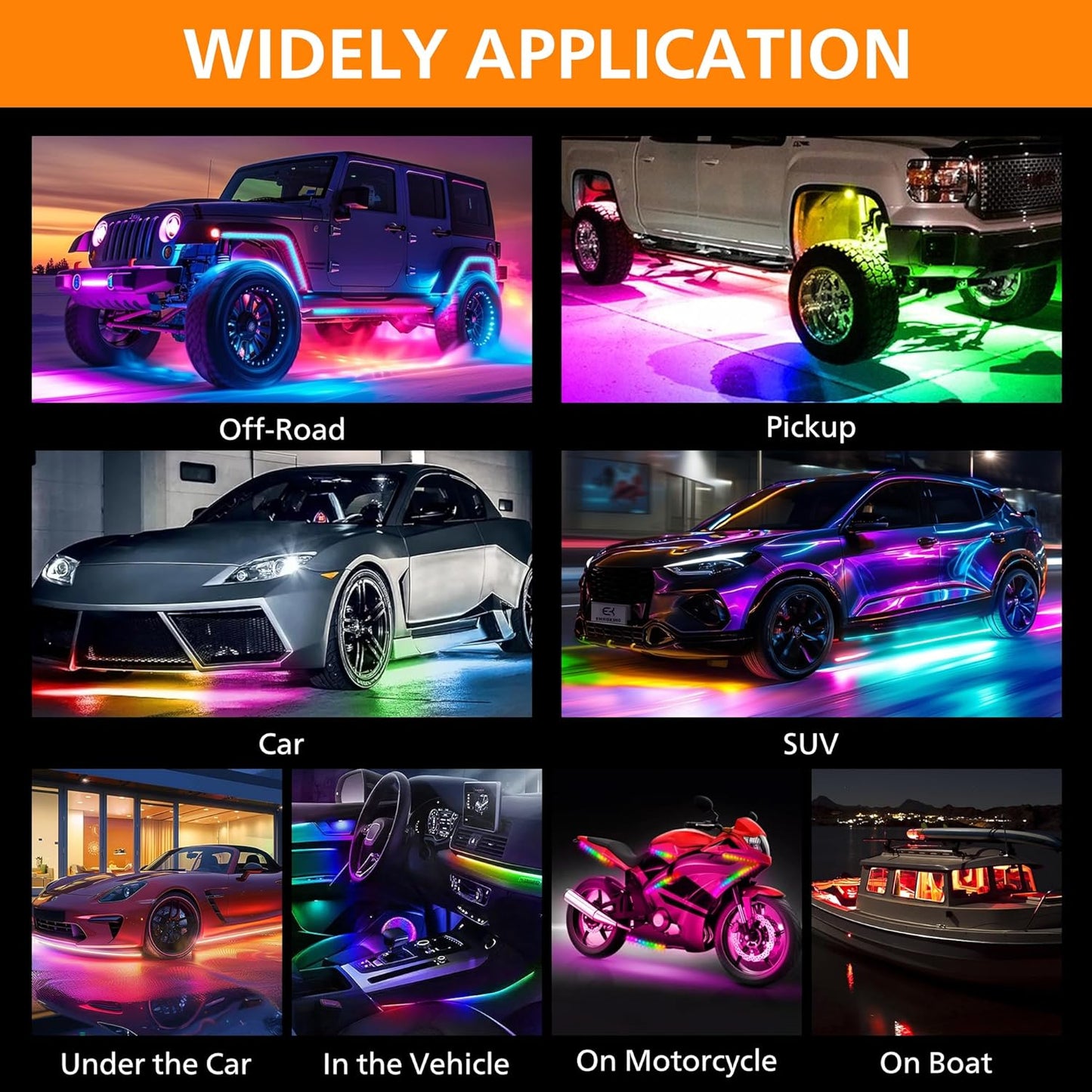 Underglow LED Lights for Cars 252 LEDs RGBI Neon Accent Strip Lights with App and 16 Million Colors DIY & Music Mode Underbody Exterior Lights Kit for RV SUV Truck Boat 12V