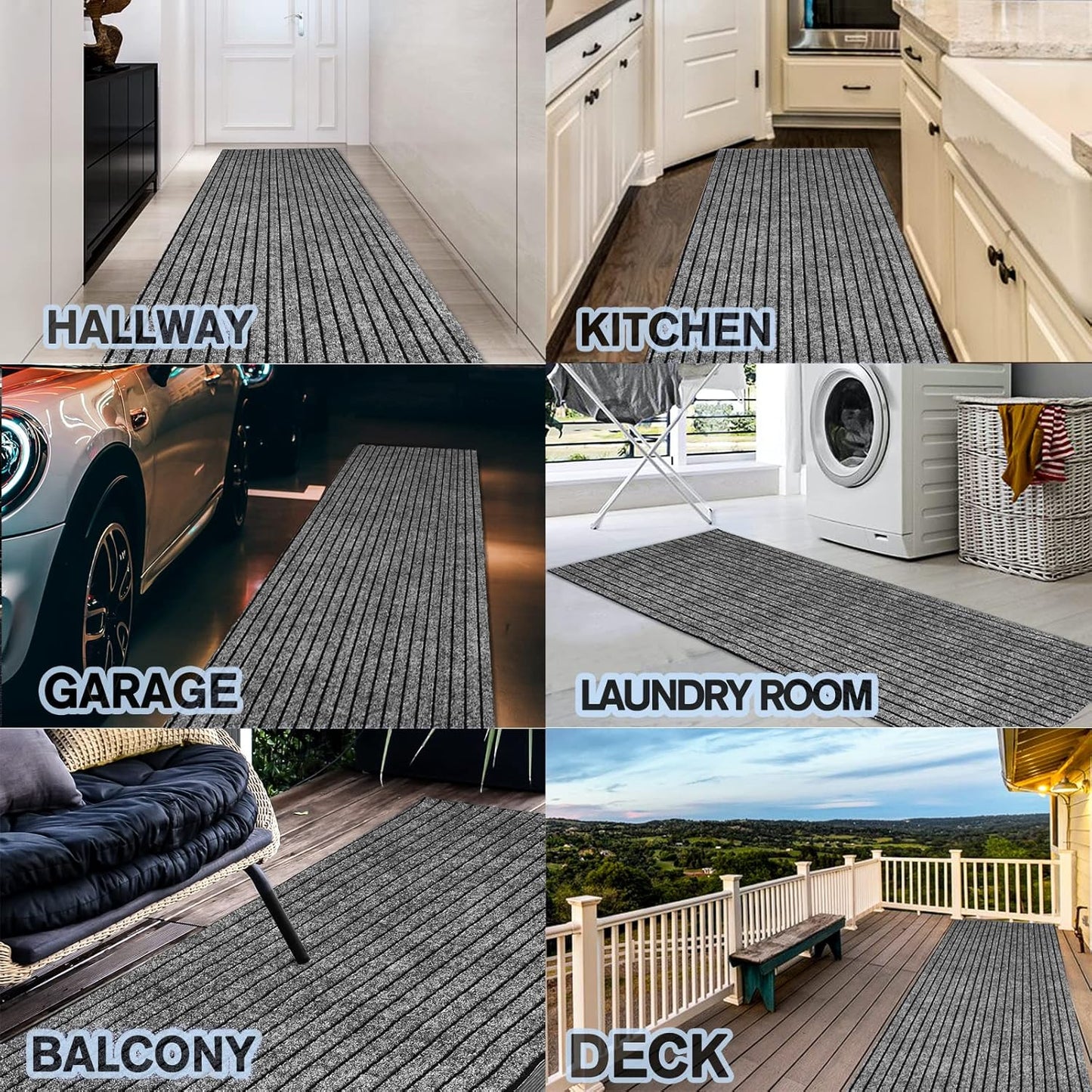 Custom Size Backed Non-Slip Area Rugs Runner, Easy Clean, Waterproof Runner Rugs for Hallway Entryway, Kitchen, Laundry, 2FT x 3FT, Gray Stripe