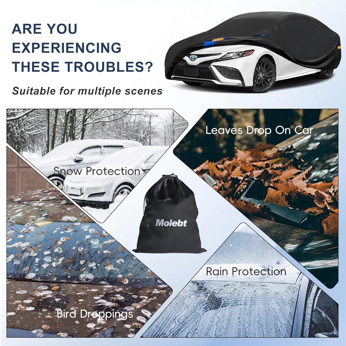 SUV Car Cover Waterproof All Weather for Automobiles, Full Exterior Covers for Jeep (182-190 inch) Universal Fit for Chevrolet Equinox, Ford Escape, etc. Rain Winter Sun Snow Protection.