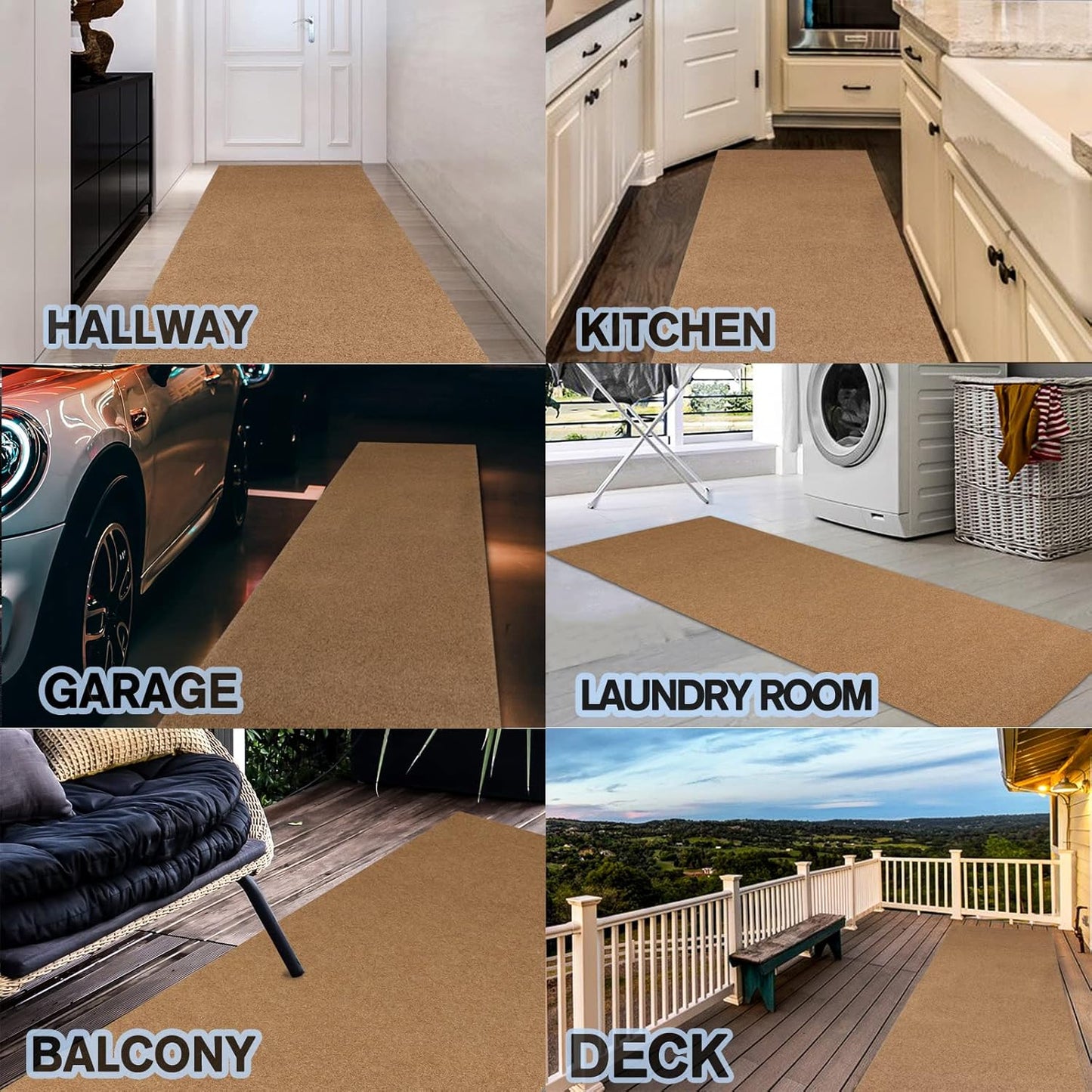 Custom Size Backed Non-Slip Area Rugs Runner, Easy Clean, Waterproof Runner Rugs for Hallway Entryway, Kitchen, Laundry, 3FT x 28FT, Beige