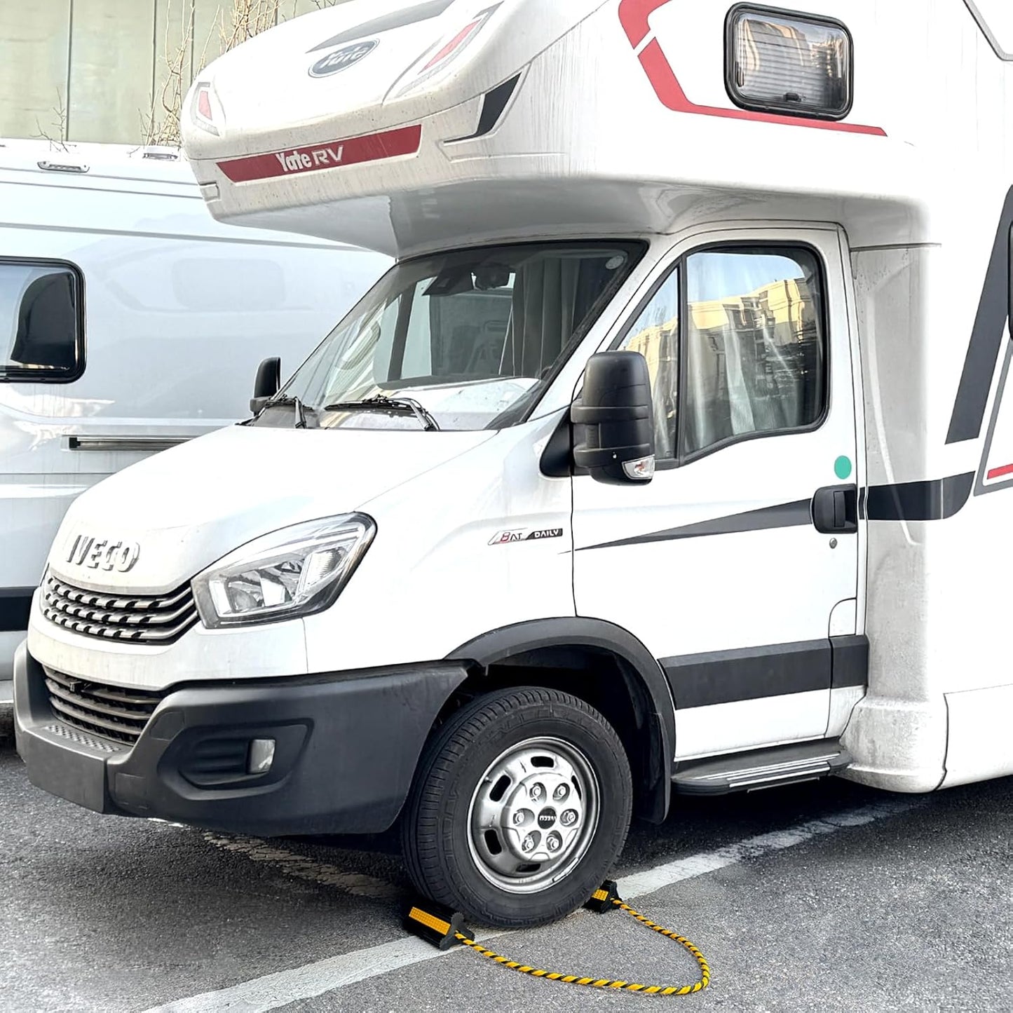 Heavy Duty Rubber Wheel Chocks, 1 Pair, Non-Slip Tire Stopper Blocks with Rope, for RV Camper Travel Trailers Motorhome Aircraft Car Truck