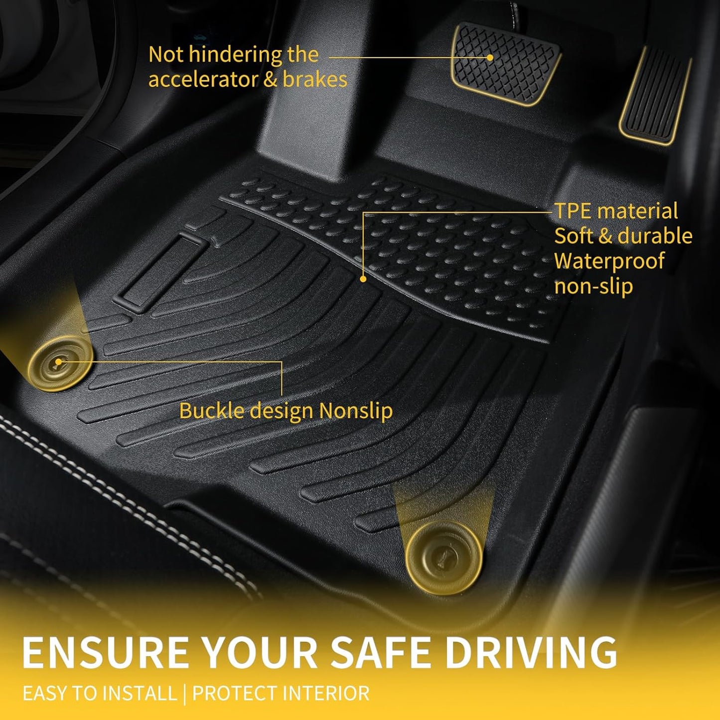 GINOWY-Floor Mats & Cargo Liner Set for 2018-2025 Volkswagen Atlas, 7 Passenger, TPE All Weather Car Mats Floor Liners for VW Atlas 7 Seater Waterproof Cargo Trunk Mat Accessories Mats