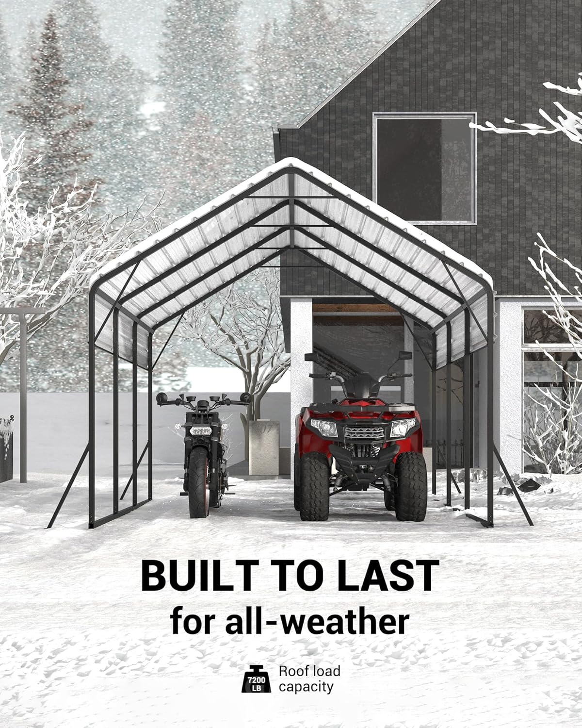 13'x16'x11' Metal Carport, Steel Heavy Duty Car Ports for All-Weather, for Cars, Motorcycles, ATV, or Boats, N.W. 500 Lbs