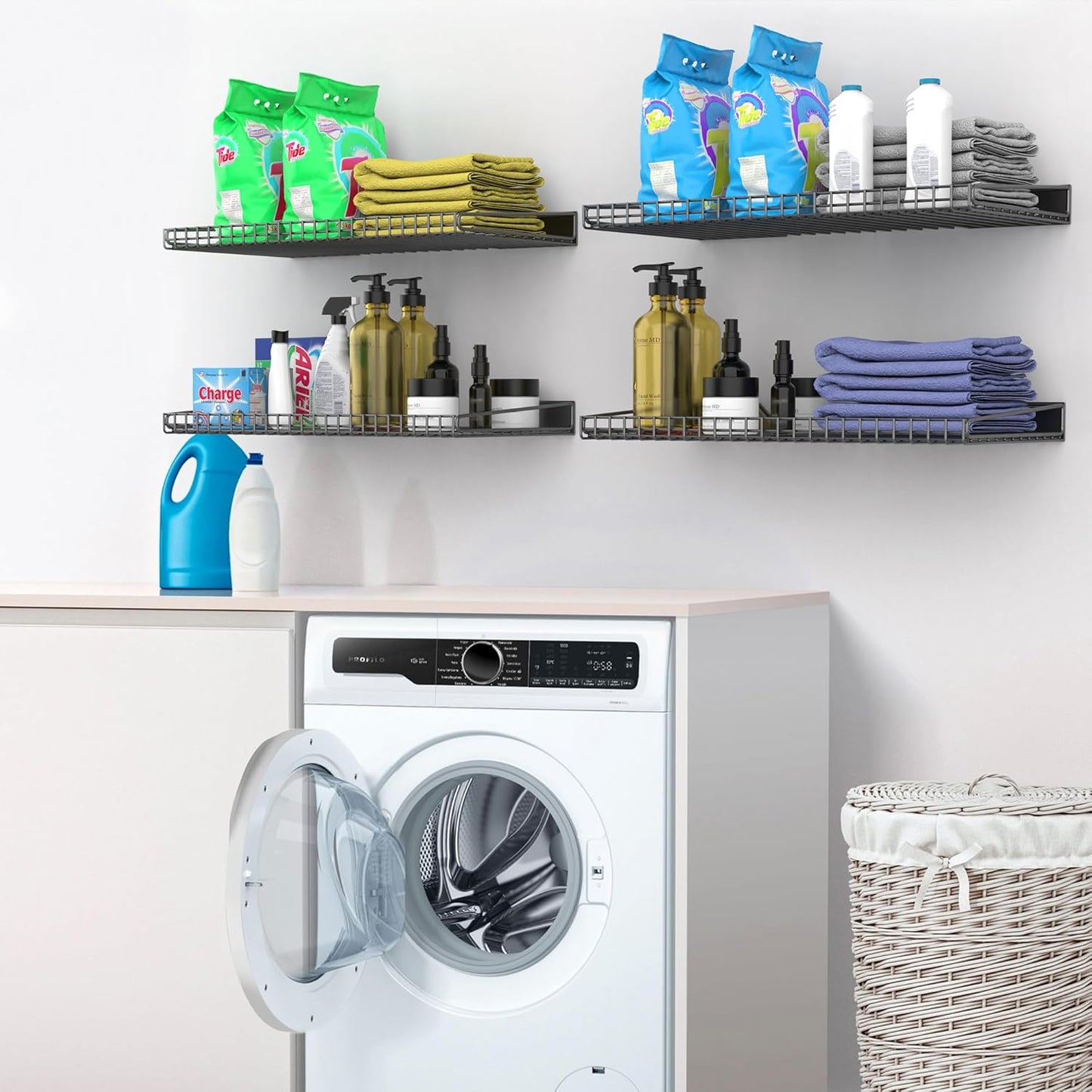 Ultrawall Wall Mounted Storage Shelf for Garage, 4 Pack Metal Shelf Rack, Heavy-Duty Wall Organizer Shelves Suitable for Shop, Shed, Garage 23.5inch x 12inch(Black)