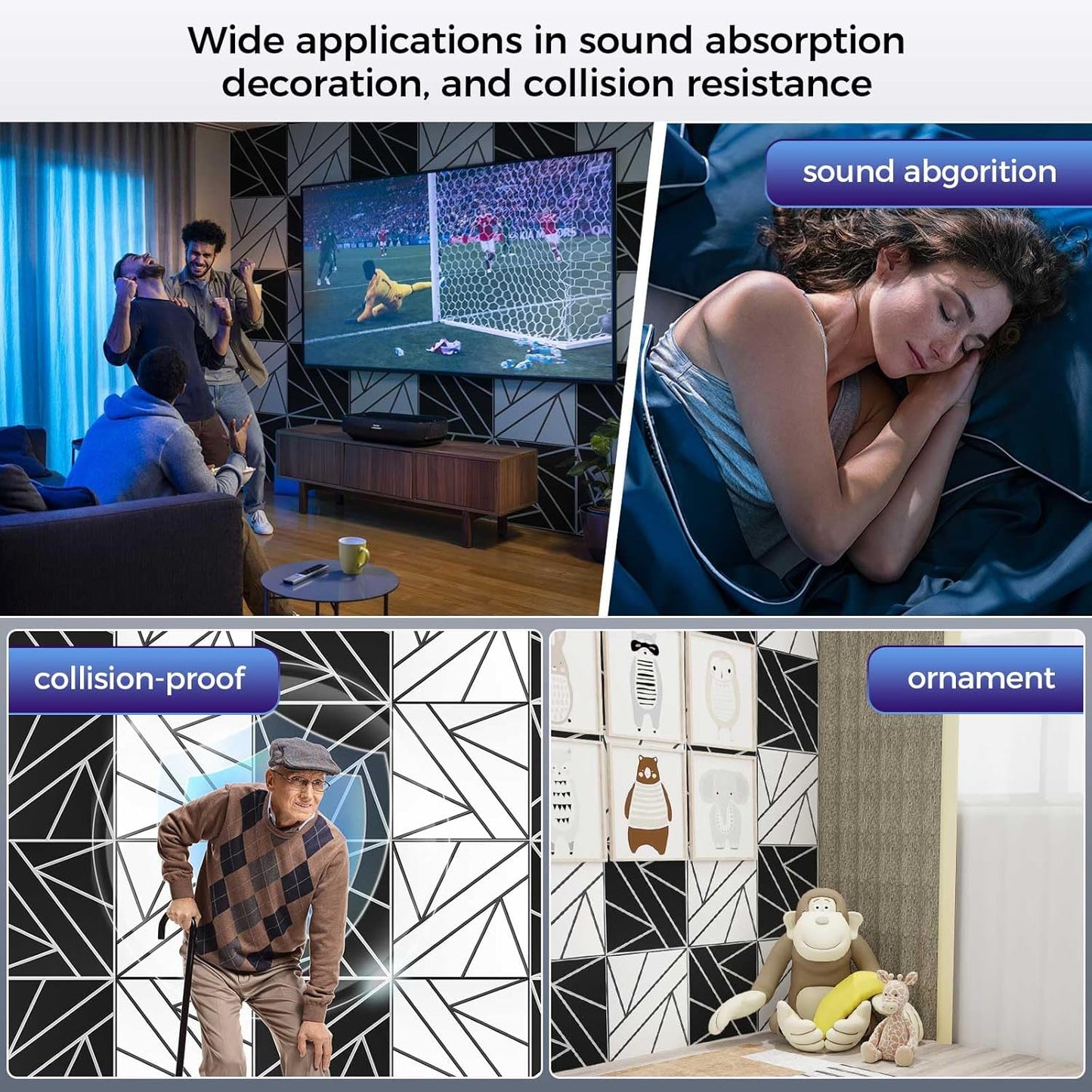 12 Pack 2-Layer Soundproof Wall Panels, 12 x 12 x 0.43 in Sound Proof FoamPanels for Walls, 0.9lb/ft* High Density, Thicker 0.43 in, 3D AcousticPanels,Artistic Noise Dampening Panels Black&White