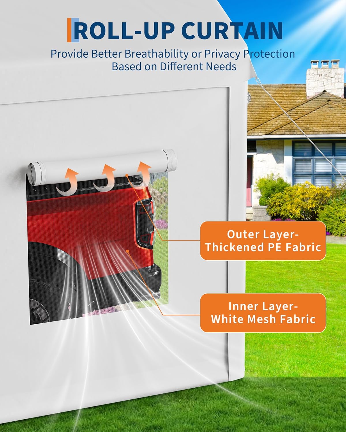 10 x 20ft Heavy-Duty Carport with Roll-Up Windows & Removable Sidewalls & Doors Thickened Wind Ropes, Ground Nails, Portable Car Tent Garage for Cars, Trucks, Boats, 180G Durable Tarp Cover,White