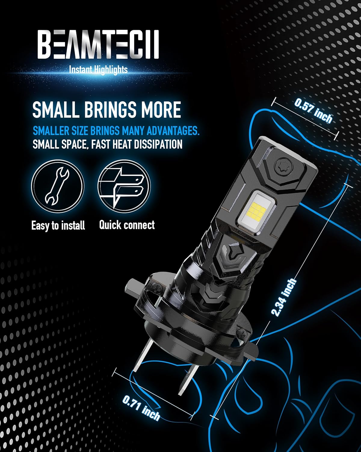 BEAMTECH H7 Light Bulb, No Adapter Need High Speed Fan 6500K Xenon White H7 Bulbs or Fog Lights Pack of 2