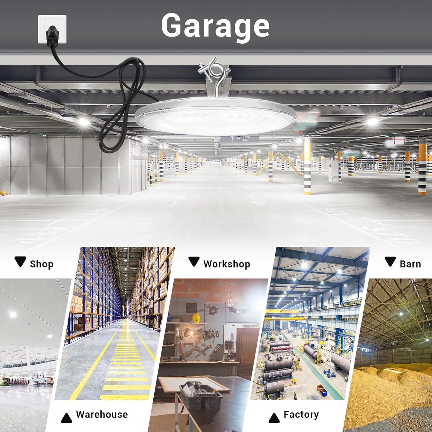 10 Pack 150W UFO Led High Bay Light 6000K Daylight,120VAC,Commercial Bay Lighting,IP66 Waterproof,21050LM,650W MH/HPS with Plug Area Lighting for Warehouse/Shop/Workshop/Barn/Gym/Factory