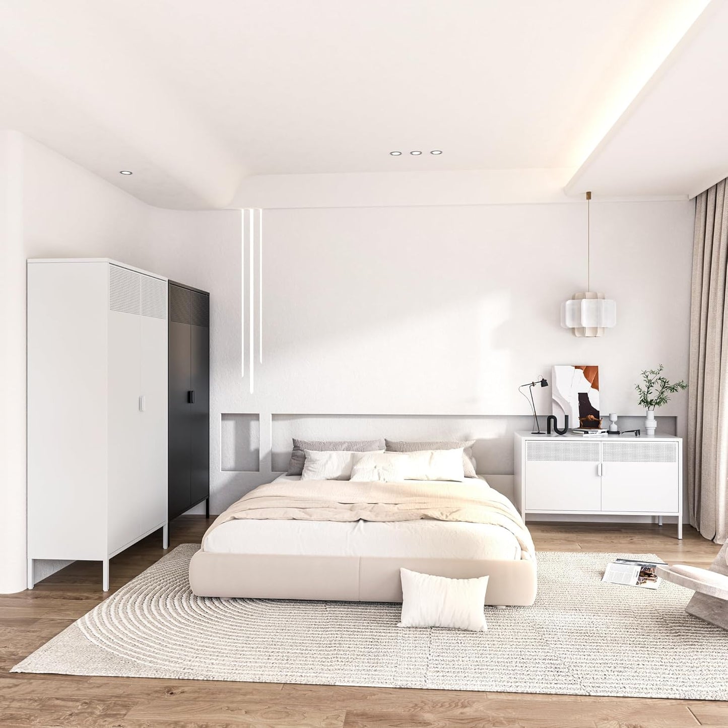 2 Door Storage Sideboard, Metal Storage Cabinet with 2 Adjustable Shelf,Multipurpose Metal Accent Cabinet for Office Home,Music Studio (White, 25''H)