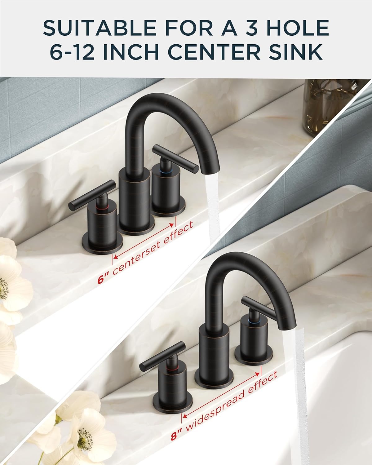 FORIOUS Oil Rubbed Bronze Bathroom Faucet 3 Hole, 8 Inch Widespread Bathroom Sink Faucet Bronze with Pop Up Drain, 3 Piece Vanity Faucet ORB with 24" CUPC Supply Hoses, 6" to 10" Sink Restroom Remodel