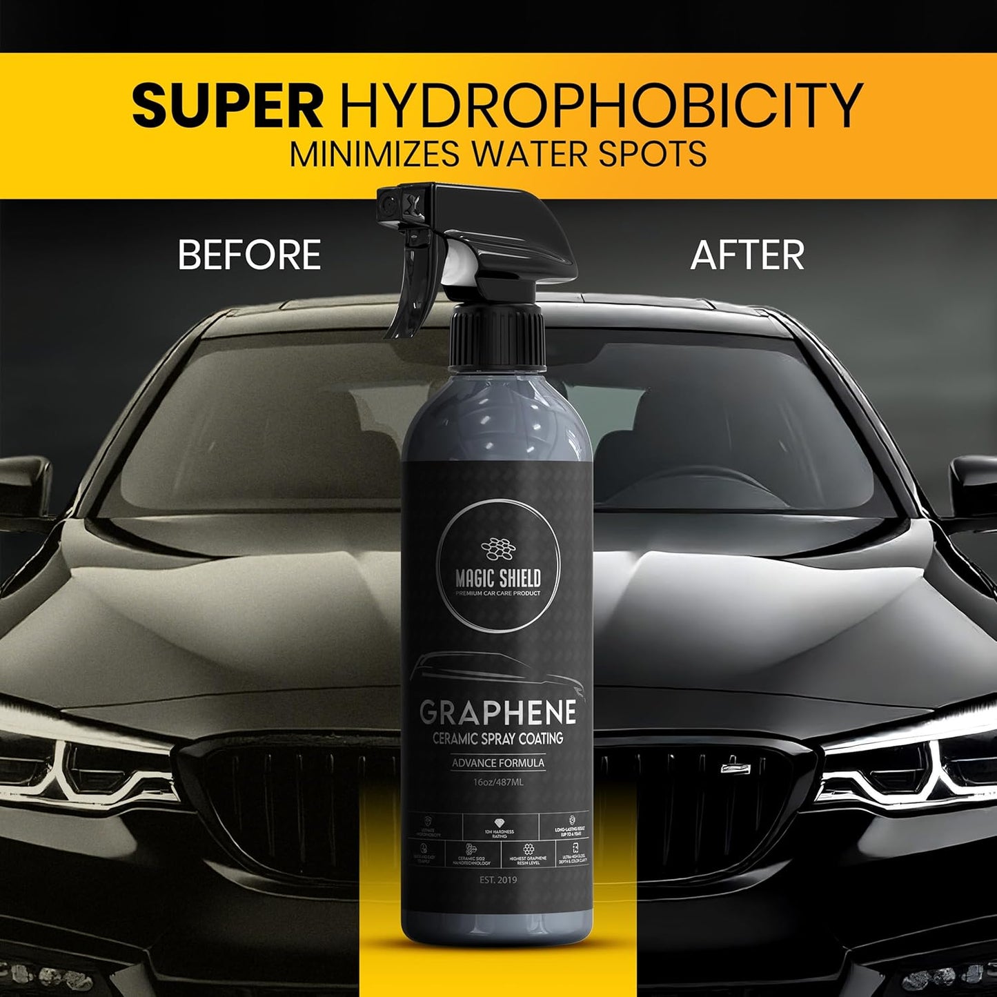 Graphene Ceramic Spray Coating - LAST SO LONG! Quick & Easy for Cars, Motorcycles, Boats & More - Professional-Grade Sealant for Maximum Gloss & Shine - Waterless Wash & Wax - 16oz Bottle