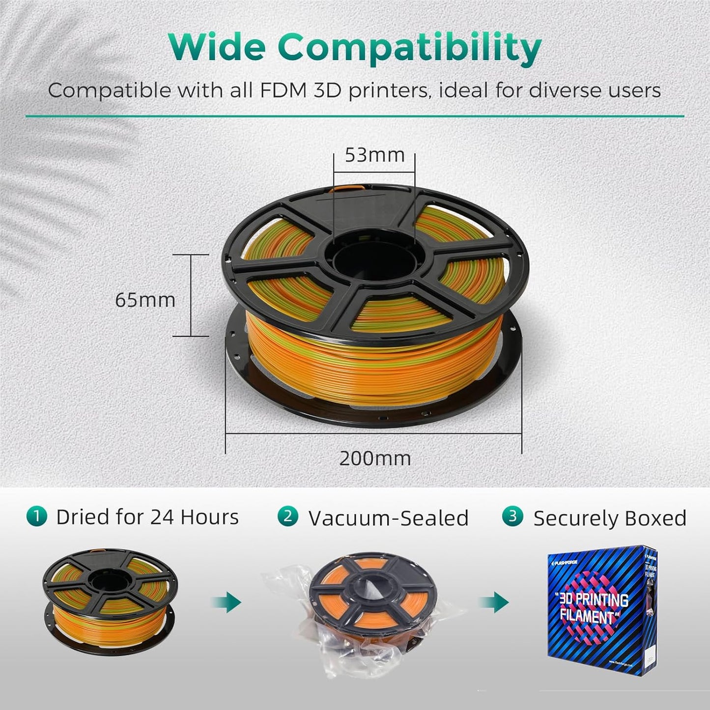 FLASHFORGE PLA Filament 1.75mm +/- 0.02mm Orange to Green Gradient, Smooth Color-Changing 3D Printer Filament 1kg (2.2lbs) Spool, 3D Printing Filament Easy to Use and Fits for Most FDM 3D Printers