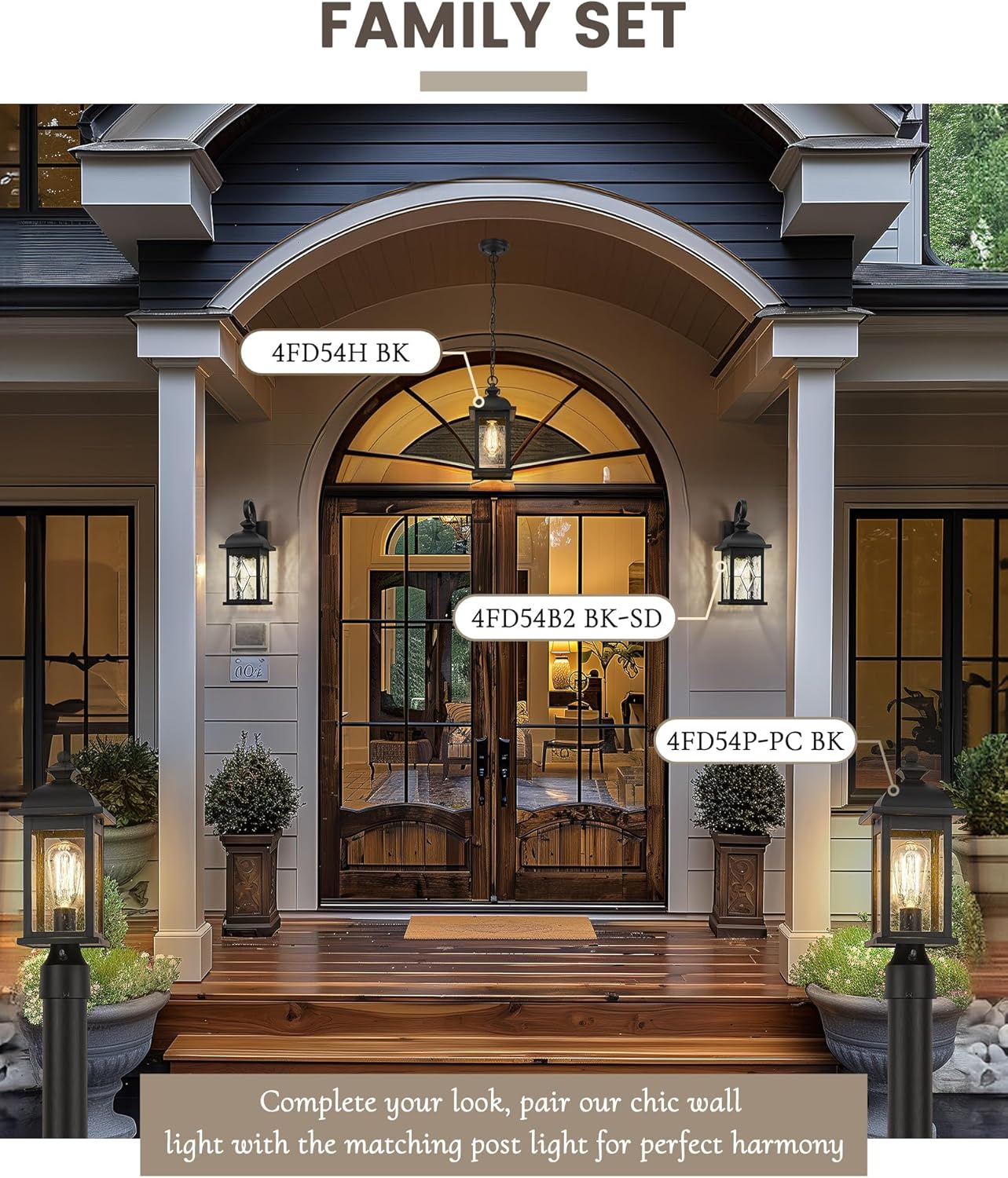 FEMILA 21" Large Exterior Wall Light Fixtures, Anti-Rust Waterproof Outdoor Wall Lantern Porch Lights for Entryway, Patio, Garage, Doorway, Matte Black, 4FD54B2 BK-SD