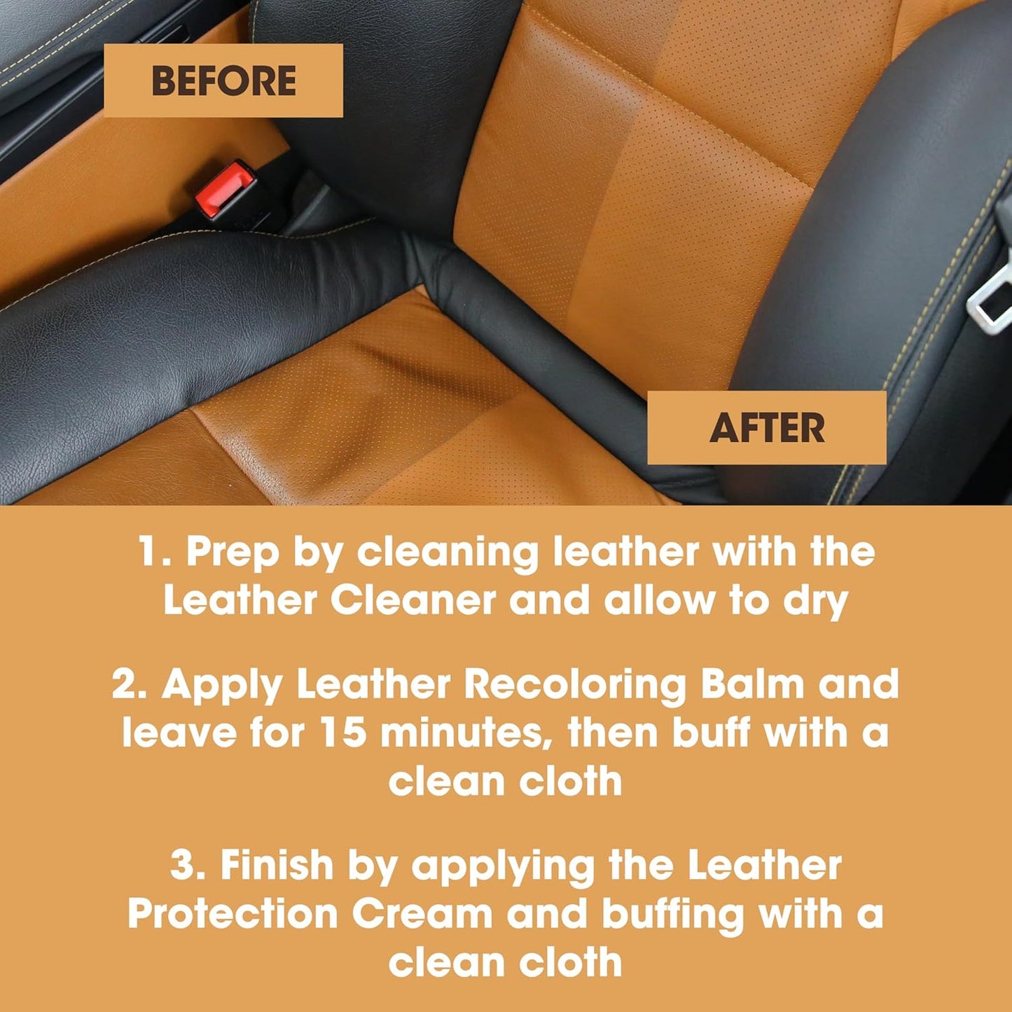 Furniture Clinic Leather Complete Restoration Kit | with Leather Recoloring Balm, Cleaner, 2-in-1 Protection Cream & Conditioner, Sponge, and Cloth | Repair Kit for Furniture (Black)