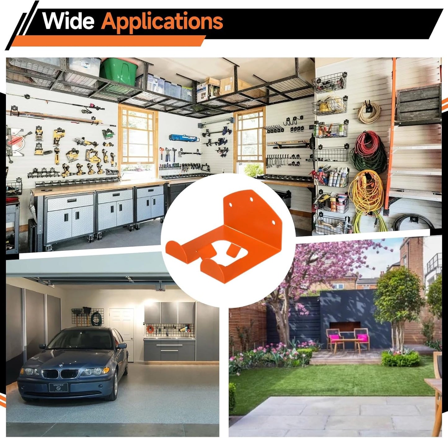 Homaisson 2 PCS Grass Trimmer Wall Rack, Heavy-Duty Hedge Trimmer Wall Mounted Hanger, Garage Weed Eater Hanger, Garden Tool Organizer