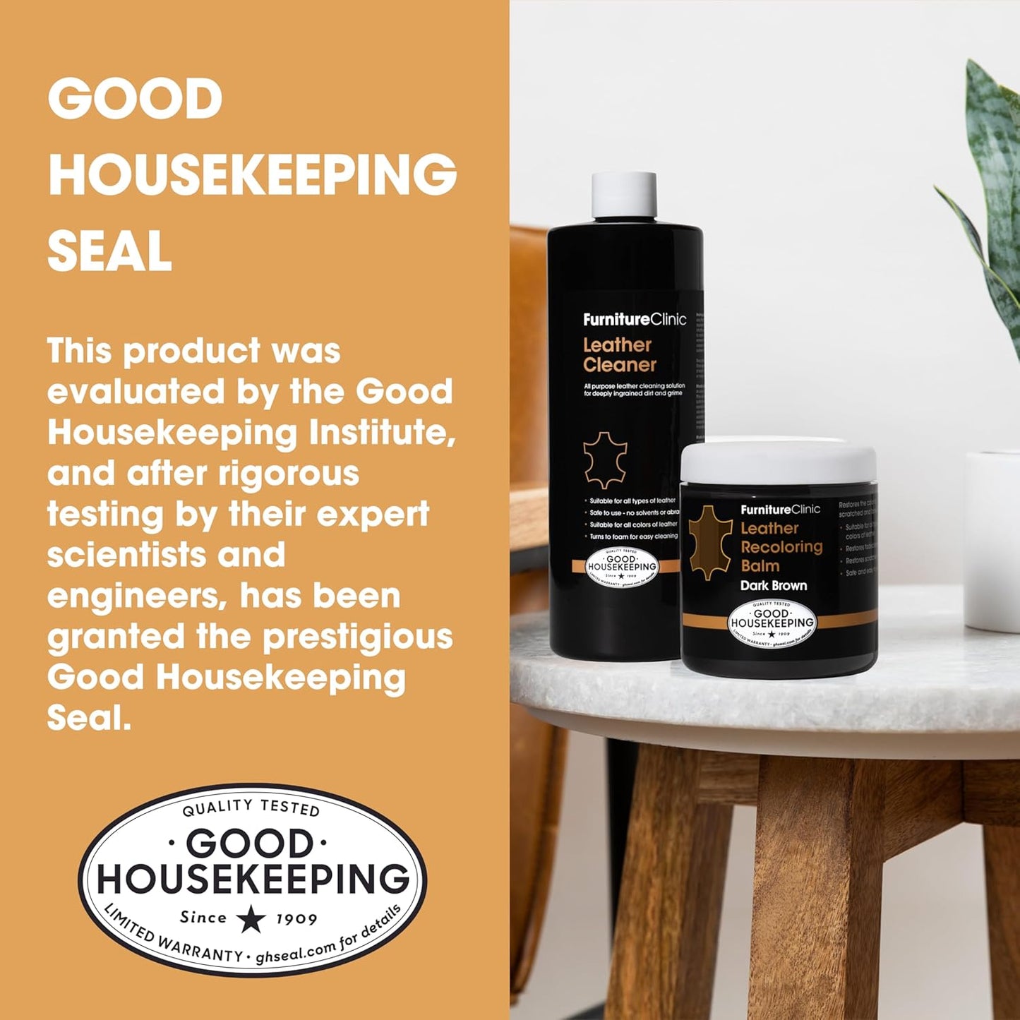 Furniture Clinic Leather Easy Restoration Kit | with Leather Recoloring Balm, Cleaner, Sponge, and Cloth | Leather Repair Kit for Scratched and Faded Furniture (Tan)