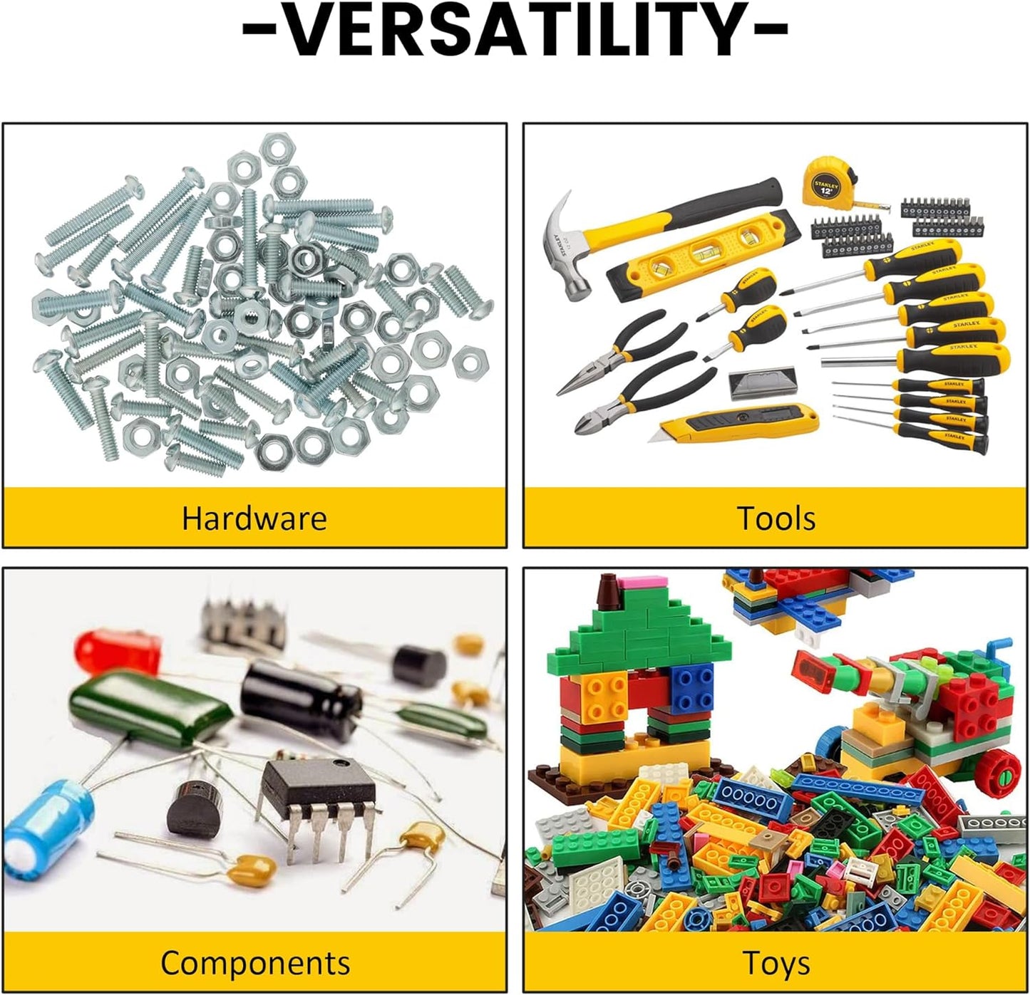 UNITEDPOWER wall mounted garage storage bin, Parts Rack, Plastic Hanging Stackable Storage Bin, Hardware Tool Organizer for workshop, Craft Room, school and Shop, 8 Bins&2 Rails (Blue), Large
