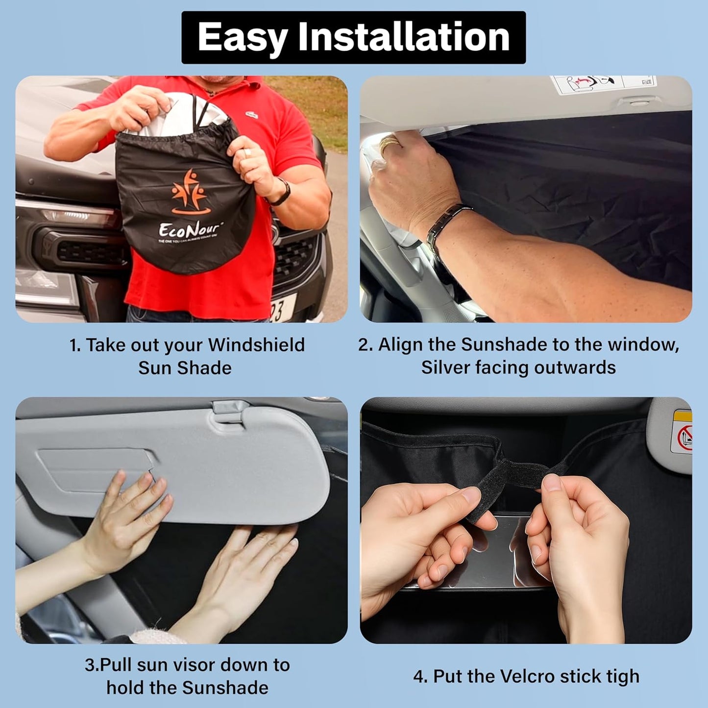 EcoNour Windshield Sun Shade Compatible for VW Tiguan (2018–2025) | Custom Fit Front Window Shade | 4-Layer, 240T Sunshade Accessories | UV & Heat Blocker for Tiguan Windshield