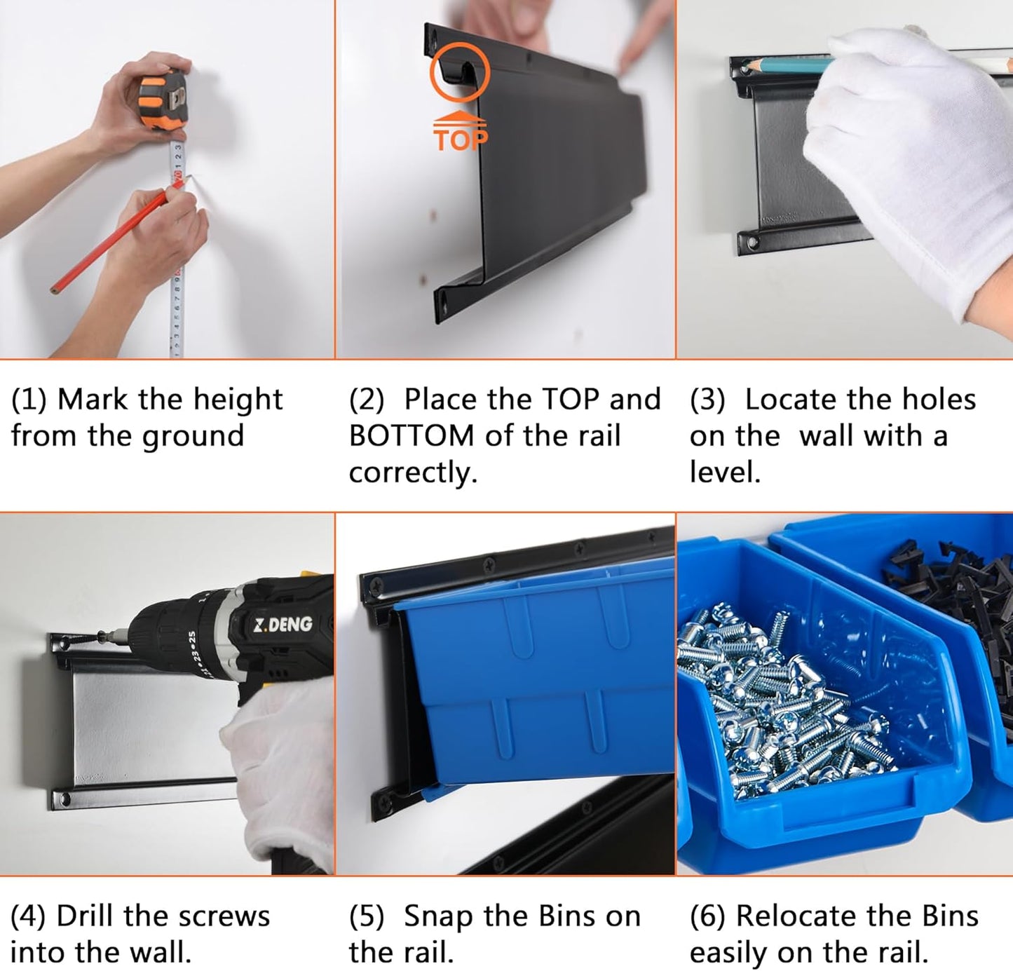 Wallmaster Wall Mounted Storage Bins, Wall Storage Bins Parts Rack 10 Bins&3 Rails Wall Mount Tool Organizer Hardware Storage Organizer (Blue)