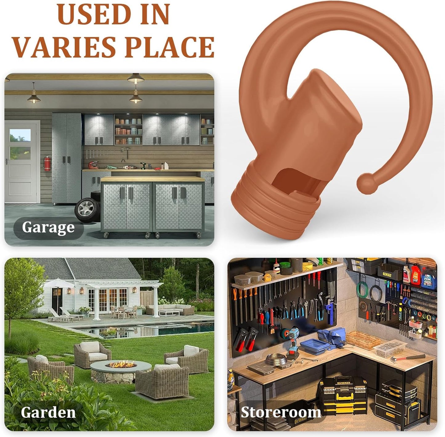 6 Pack Garage Storage Hooks + 1 Pack Trimmer Rack Compatible with Stihl Kombi Attachments, Garden Power Tool Holder Organizer Hangers for Grass Trimmer, Hedge Trimmer, Garage Wall