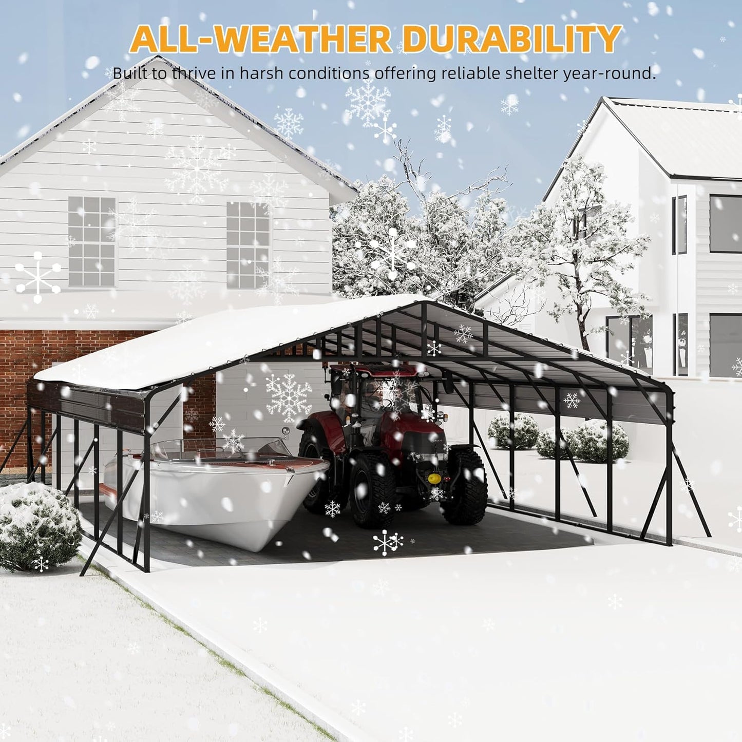 20x30FT Metal Carport Kits with Galvanized Steel Roof, Heavy Duty Metal Roof Carport with Enhanced Base, TallMetal Carports Kits Garage for Tractors, Pickup, Boat, Car