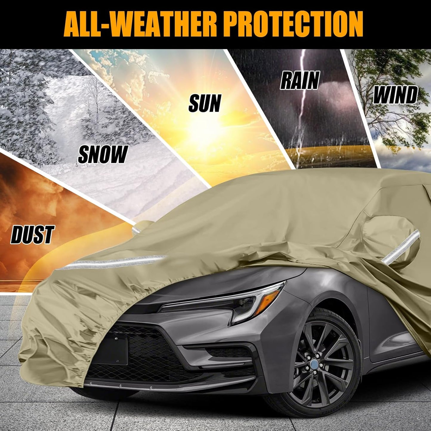 Waterproof Car Covers Replace for 2004-2025 Toyota Corolla Sedan, Multilayer Heavy Duty with Cotton Liner All Weather Car Cover with Zipper Door, Windproof Bands for Snow Rain Dust Protection