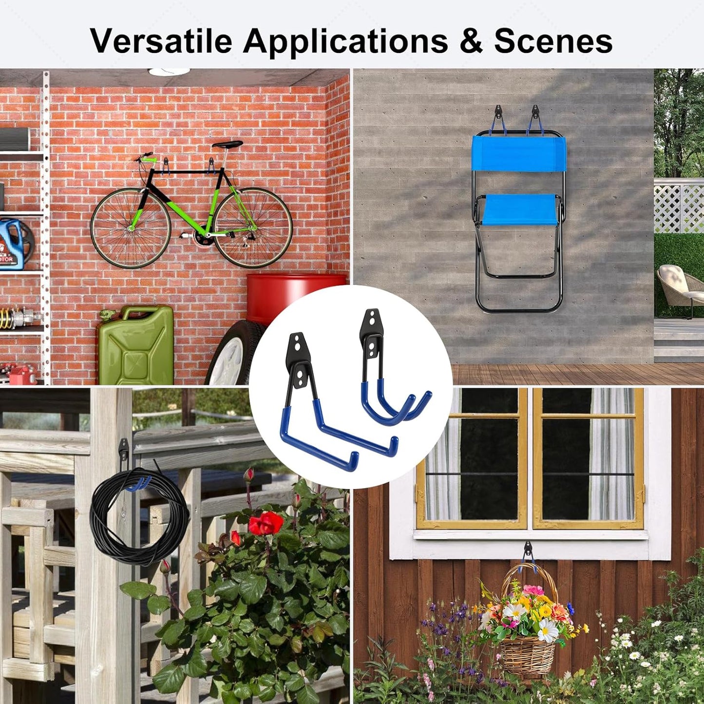 Garage Hook Heavy Duty Wall Storage Hangers, 24 Pack Garage Storage Hooks Steel Tool Blue for Ladders, Ropes, Garden Tools