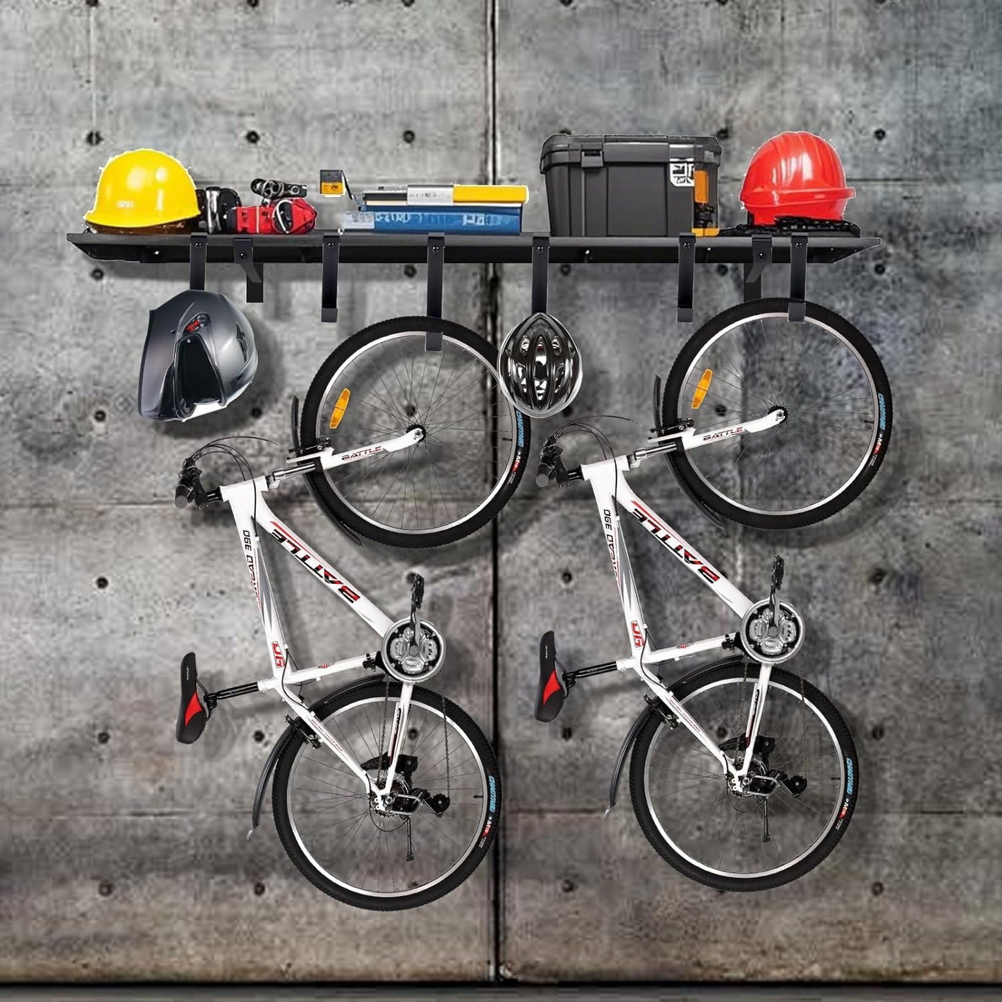 Garage Wall Shelving, 2X4ft Garage Storage Rack,Heavy Duty Wall Mounted Storage Shelf With 12 pc Hooks-Each Loads 260lbs Metal Wall Shelf,Black,2Pack