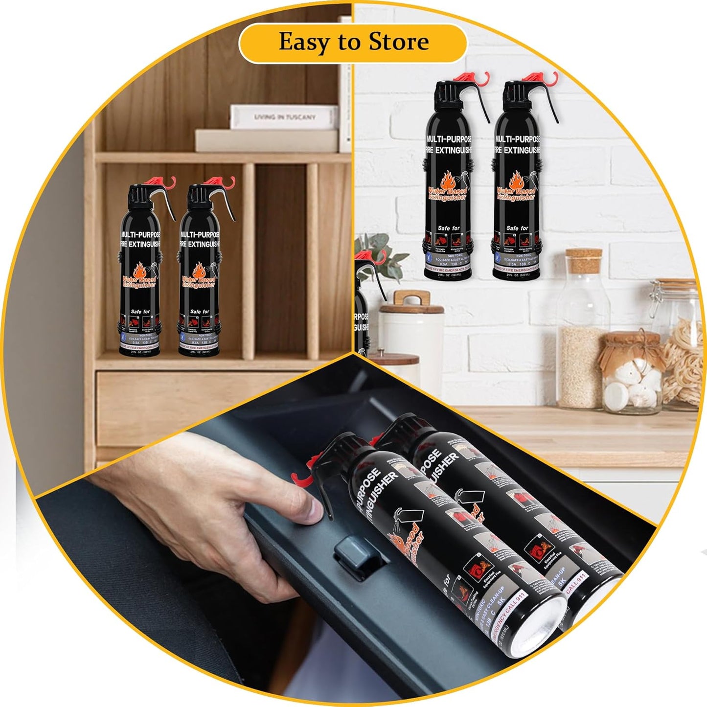 Fire Extinguisher for Home, 4 Pack Vehicle Fire Extinguishers with Mount, Portable Fire Extinguisher Effective on A, B, C, K Fires, Water-Based Extinguisher for Car Boat Office Truck Kitchen Garage RV