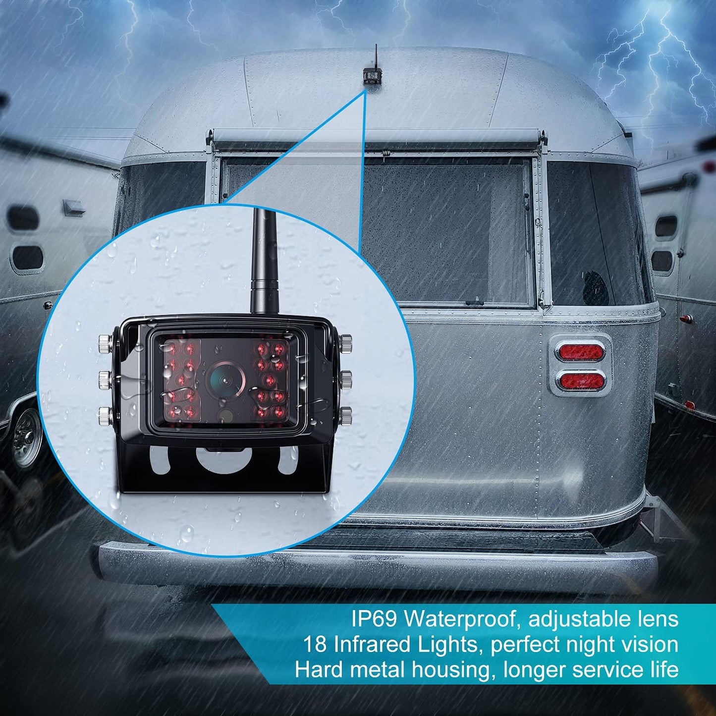 Fookoo HD 1080P 10" Wireless Backup Camera, 10-inch Dual/Quad Split Monitor, Supports 4 Cameras, IP69 Waterproof Rear View Camera Parking Lines, Recording w/ 32GB SD Card for RV/Trailer/Truck (DW101)