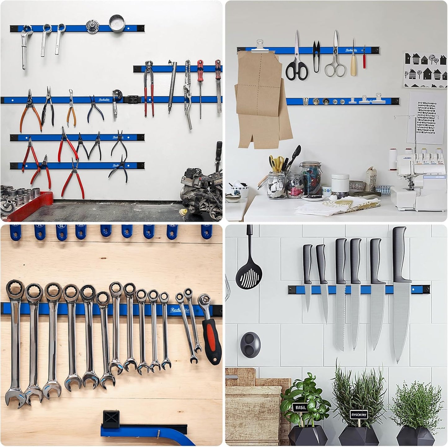 6 Pieces 24" Magnetic Tool Holder Strip, Blue Magnet Bar, Metal Tool Organizer Rack for Garage Organization, Easy To Install in Workshop, Mounting Screws Included