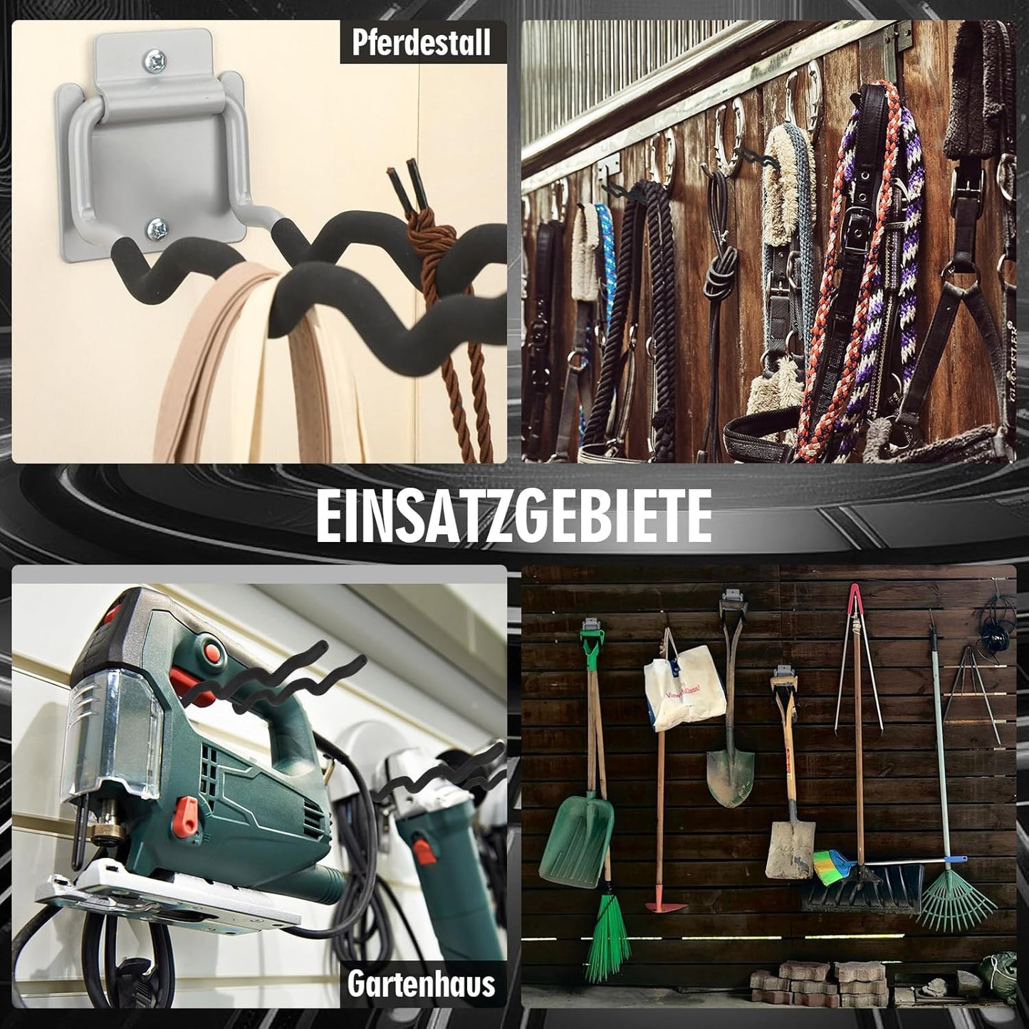 4 Pack Heavy Duty Garage Hooks Ladder Hangers for Garage Wall Flip up Wave Hooks for Shovels Chairs Durable 12" Foldable Tools Holder for Yard Garden Tool Organization