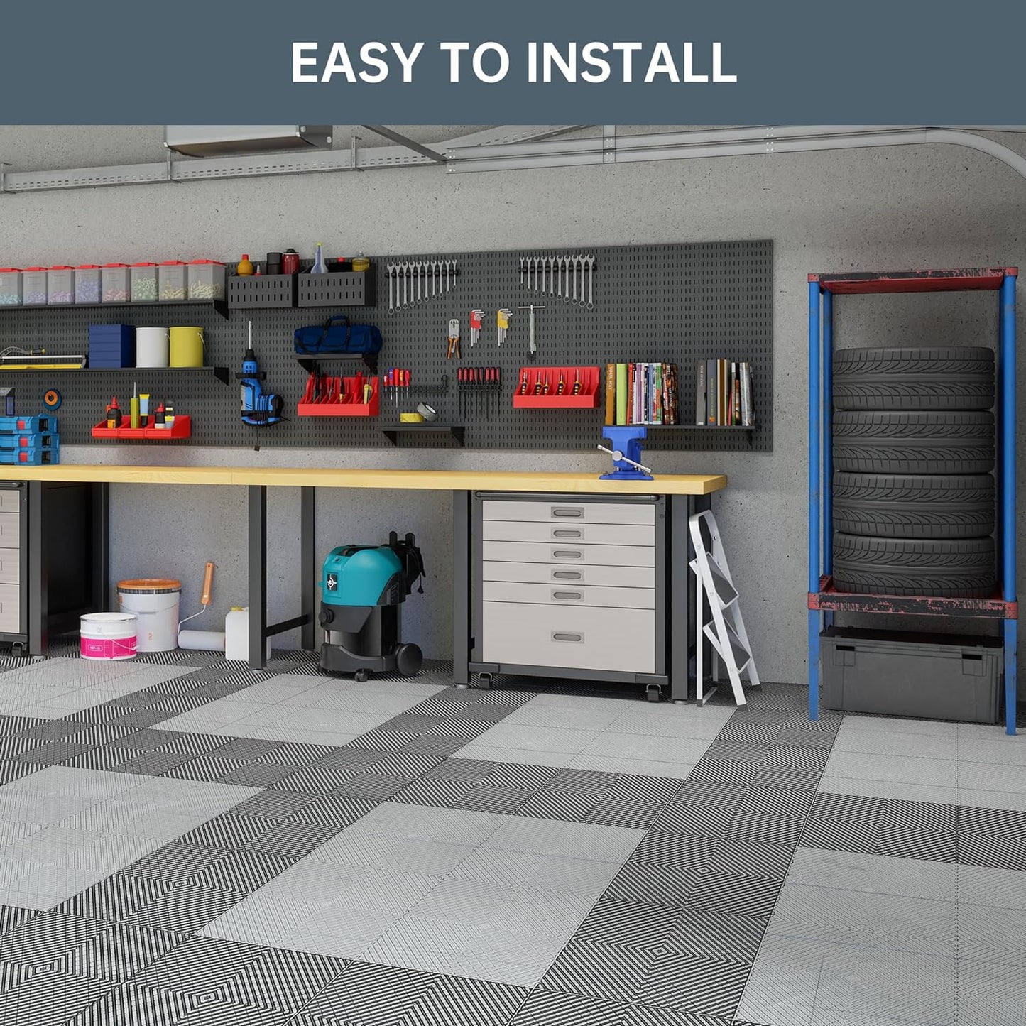 Durable Polypropylene Interlocking Modular Garage Floor Tiles, Versatile Interlocking Floor Tiles, 15.7'' x 15.7'' x 0.7''(Thickness) Flooring Tile(20 Pack), Grey