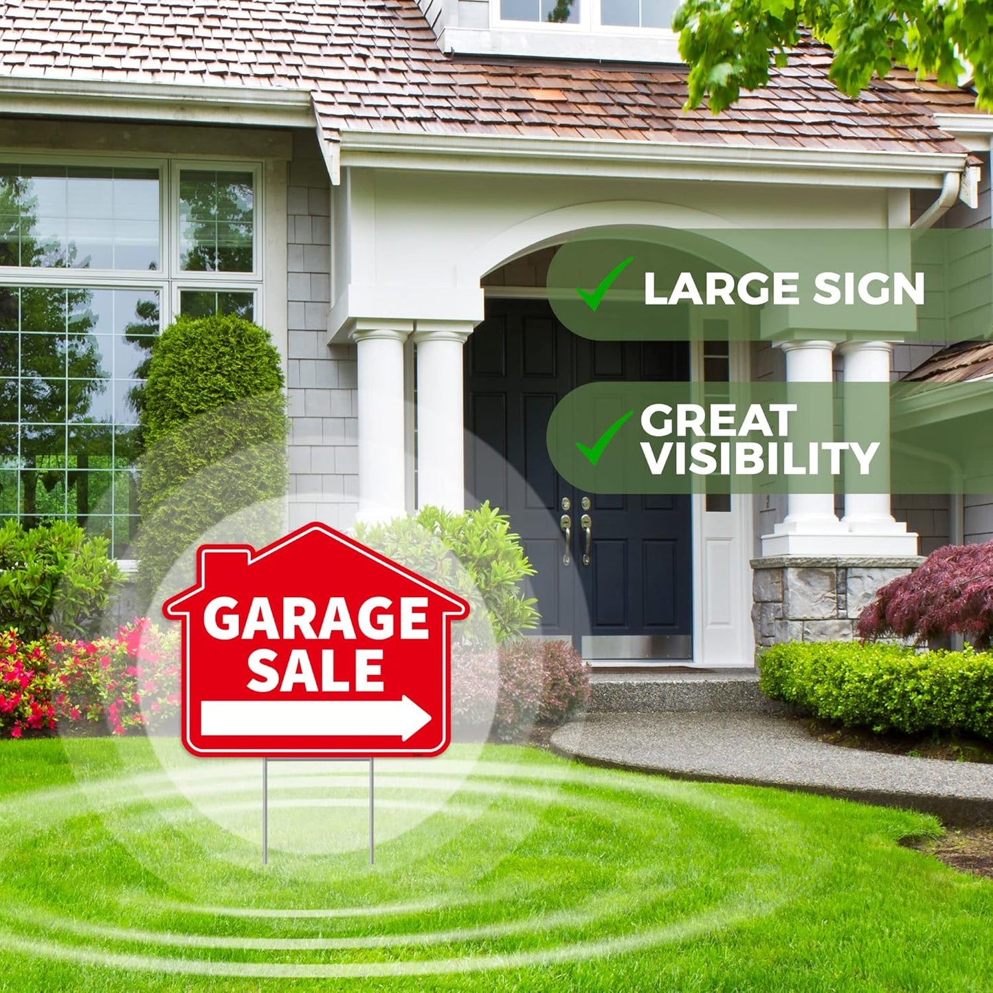 2PC Garage Sale Yard Sign with Stakes, 17 Inches by 13 Inches - Double Sided Signs - Corrugated Plastic