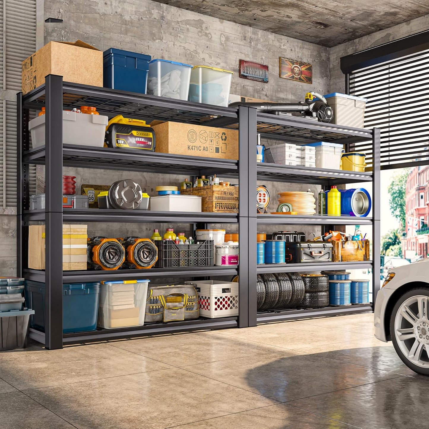 REIBII 3010LBS Storage Shelves 72" H Garage Shelving Heavy Duty Metal Shelving 5 Tier Adjustable Metal Shelves for Storage for Pantry Kitchen Basement 72" H x 35.5" W x 16" D, 4 Pack